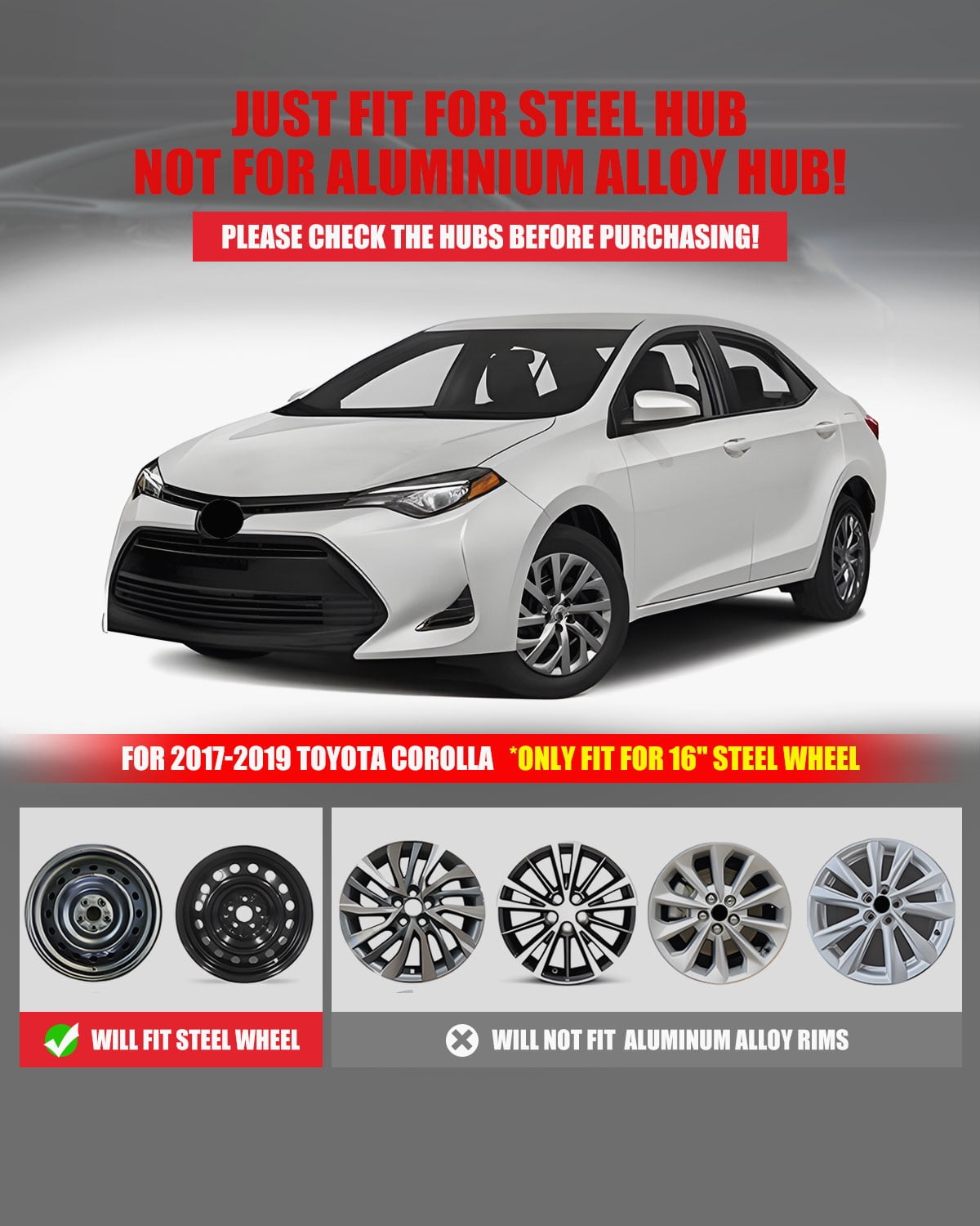 4 Pack 16 inch Wheel Cover Hubcap for 2009-2026 Toyota Corolla,Snap-on Installation,Black Lacquer