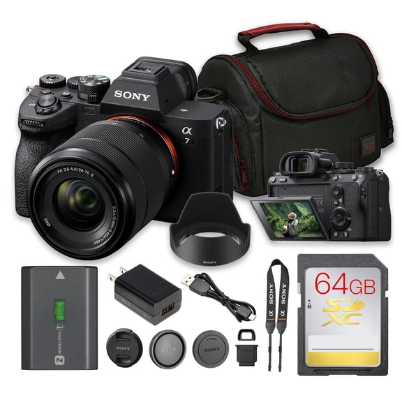 Sony a7 IV ILCE-7M4K/B Mirrorless Camera with 28-70mm Lens | 33MP Full-Frame, 5-Axis IBIS, Real-Time AF, 4K Video | 64GB Memory Card Camera Bag