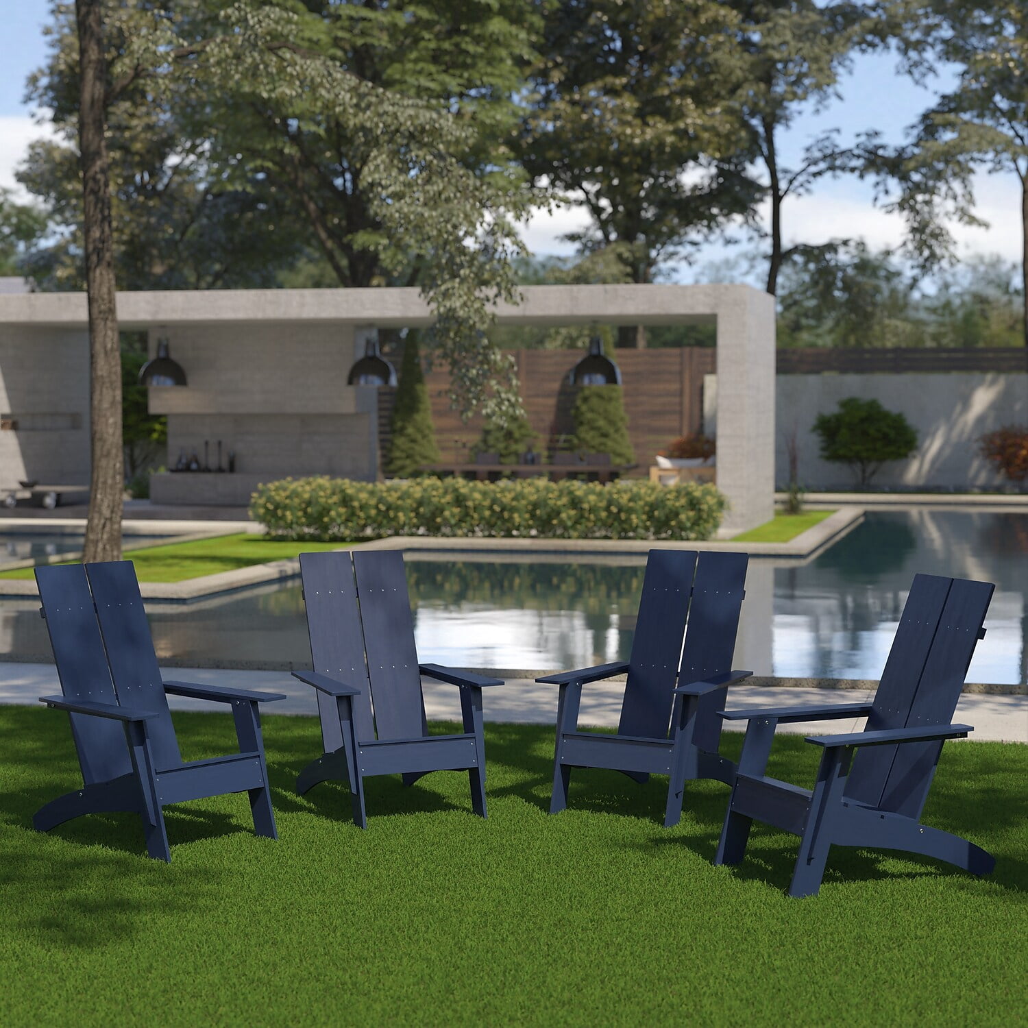Flash Furniture Sawyer Poly Resin Wood Adirondack Chair - Navy (Set of 4)