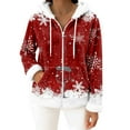 thumbnail image 2 of Women's Casual Fashion Long-Sleeve Zip-Up Fleece Hooded Cardigan with Christmas Print, Cozy and Warm for Winter Season,Deep Red,2XL, 2 of 5
