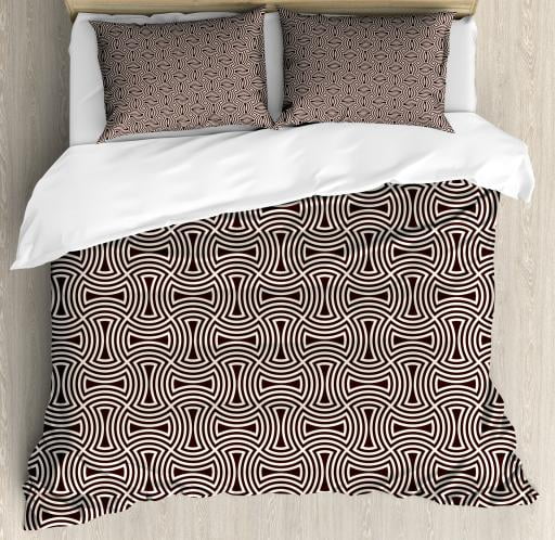 Brown And Cream King Size Duvet Cover Set Curved Lines Mosaic