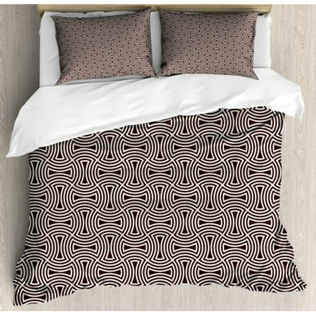 Brown And Cream King Size Duvet Cover Set Curved Lines Mosaic