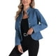 thumbnail image 4 of Blazer de mezclilla INSPIRE CHIC para mujer, chaqueta de jeans con frente abierto y cuello de pie, L azul, 4 of 5