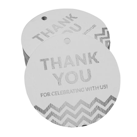 Inkdotpot Pack Of 50 Thank You For Celebrating With Us Bridal Shower-Baby Shower-Retirement-Wedding-Birthday Favor Paper Tags Craft Real Silver Foil Hang Tags