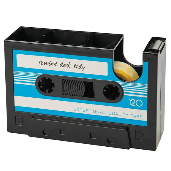 Retro Cassette Tape Dispenser and Desk Organizer, Crafted with Durable Plastic, Office Décor - Measures 6 3/4" Long x 2" Wide x 4 1/2" High