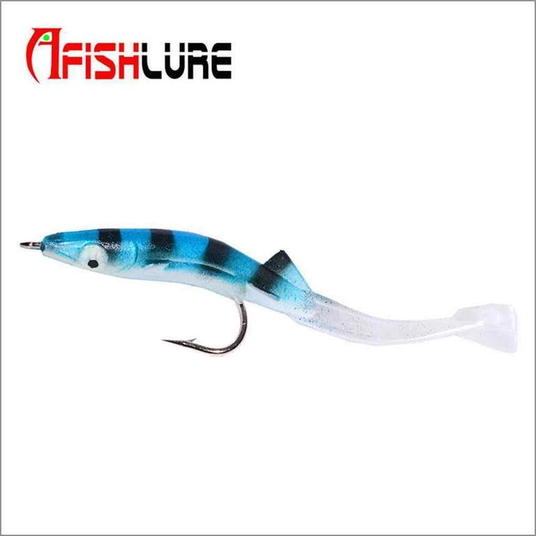 6 Pcs/Lot Soft Glow Eel Lures Silicone Artificial Eel Fishing Baits Sea  Bass Pike Grouper Head Tackle Leopard blue