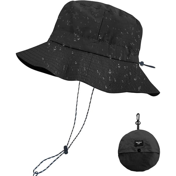 2pcs-Packable Quick Dry Waterproof Sun Bucket Hat for Women and Men, Outdoor Hat with Detachable Chin Strap,one black,one khaki