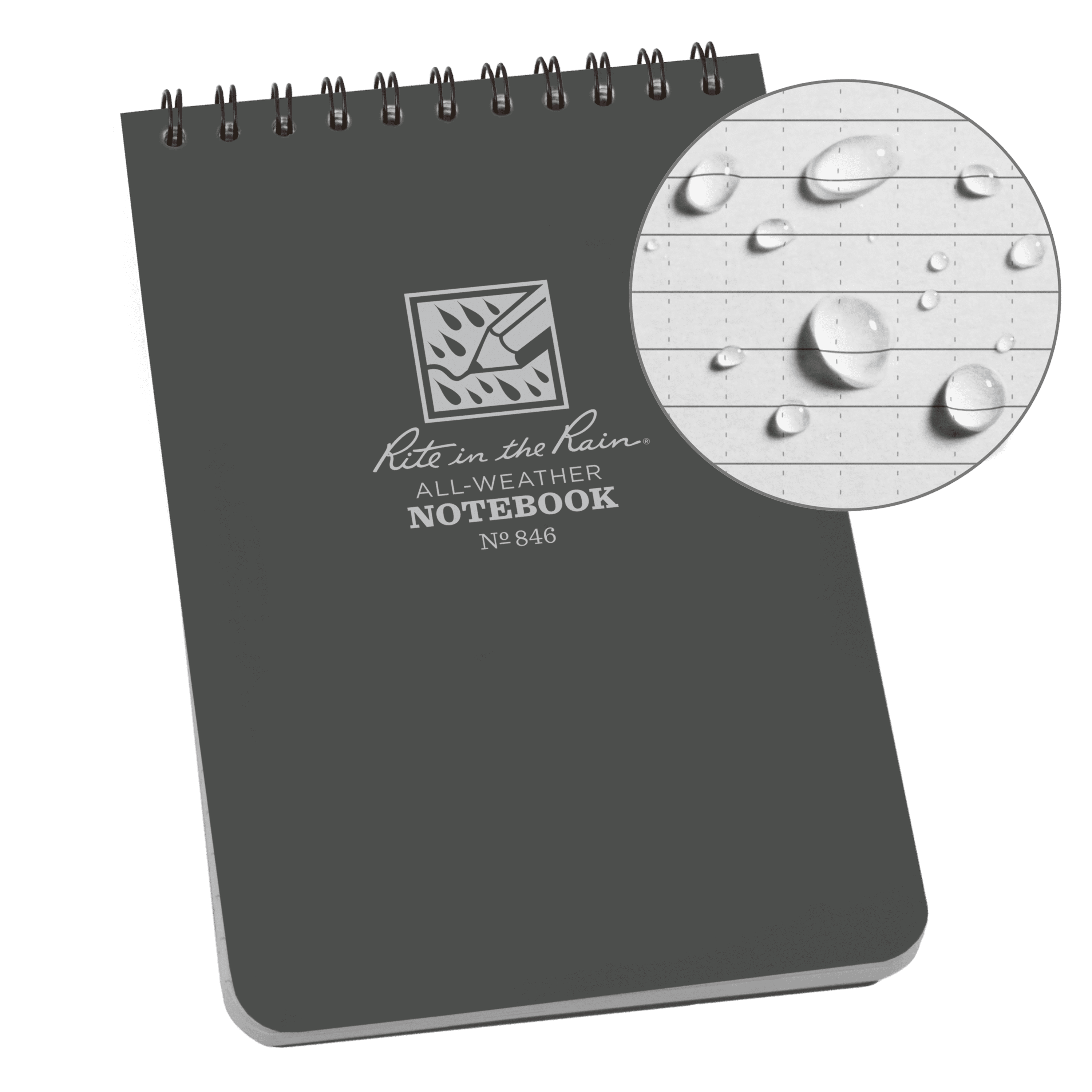 Rite in the Rain Weatherproof Top Spiral Notebook, 4' x 6', Gray Cover, Universal Pattern (No. 846)