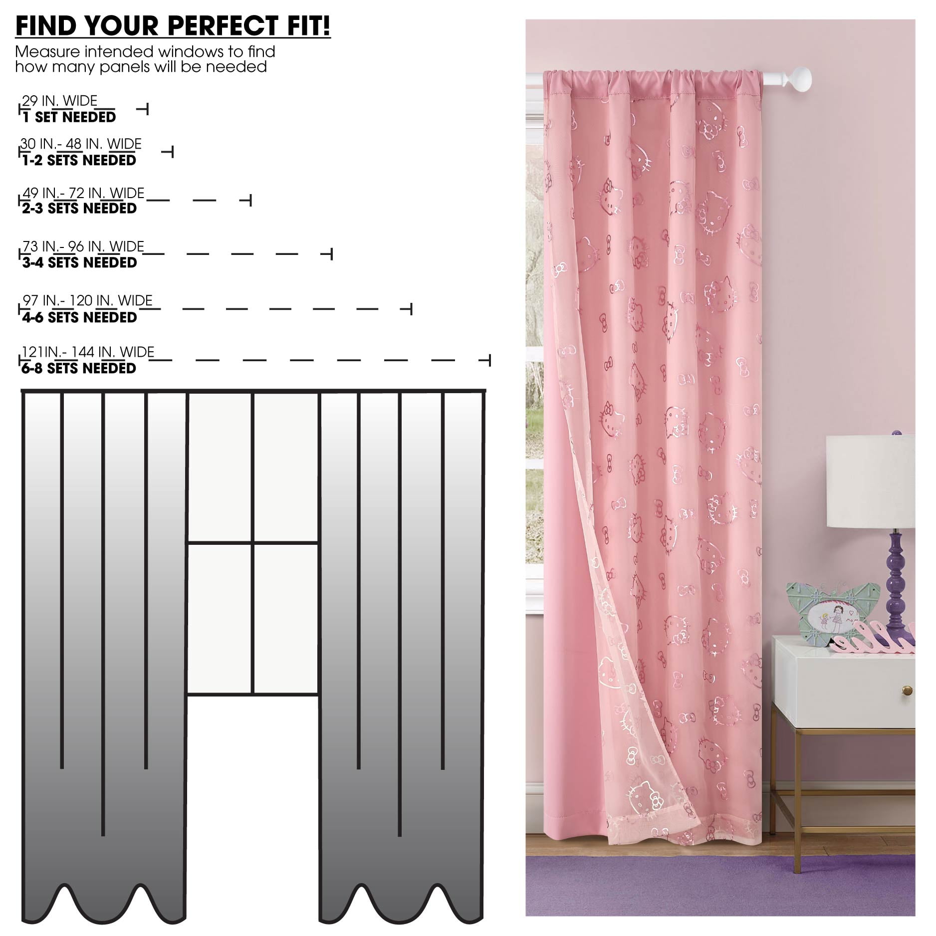 Hello Kitty 38" x 84" 2 Layer Blackout Curtain Panel