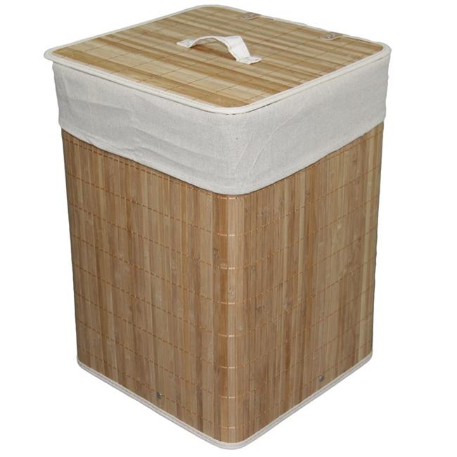 Benjara BM96194 Groove Design Bamboo Frame Laundry Basket with Handle