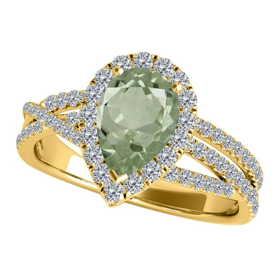 Mauli Jewels Rings for Women 2.34 Carat Diamond and Pear Shaped Green Amethyst Ring Shared-prong 10K Yellow Gold