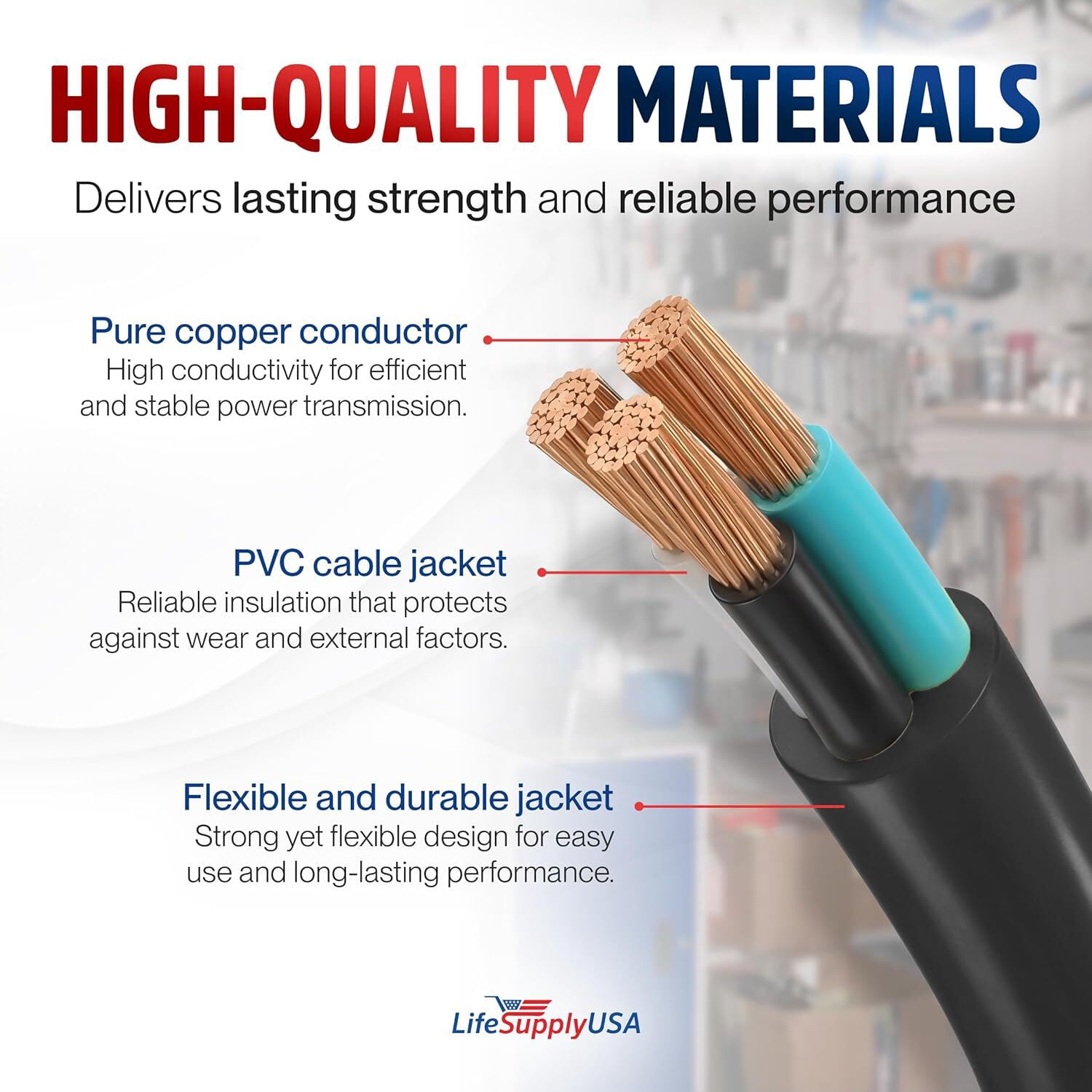 10ft Outdoor/Indoor Extension Cord 10/3 Gauge Ultra Heavy Duty 3 Prong SJTW, Waterproof, ETL Listed, Flexible Cold-Resistant Long Power Cord,15A 125V 1875W, Black by LifeSupplyUSA