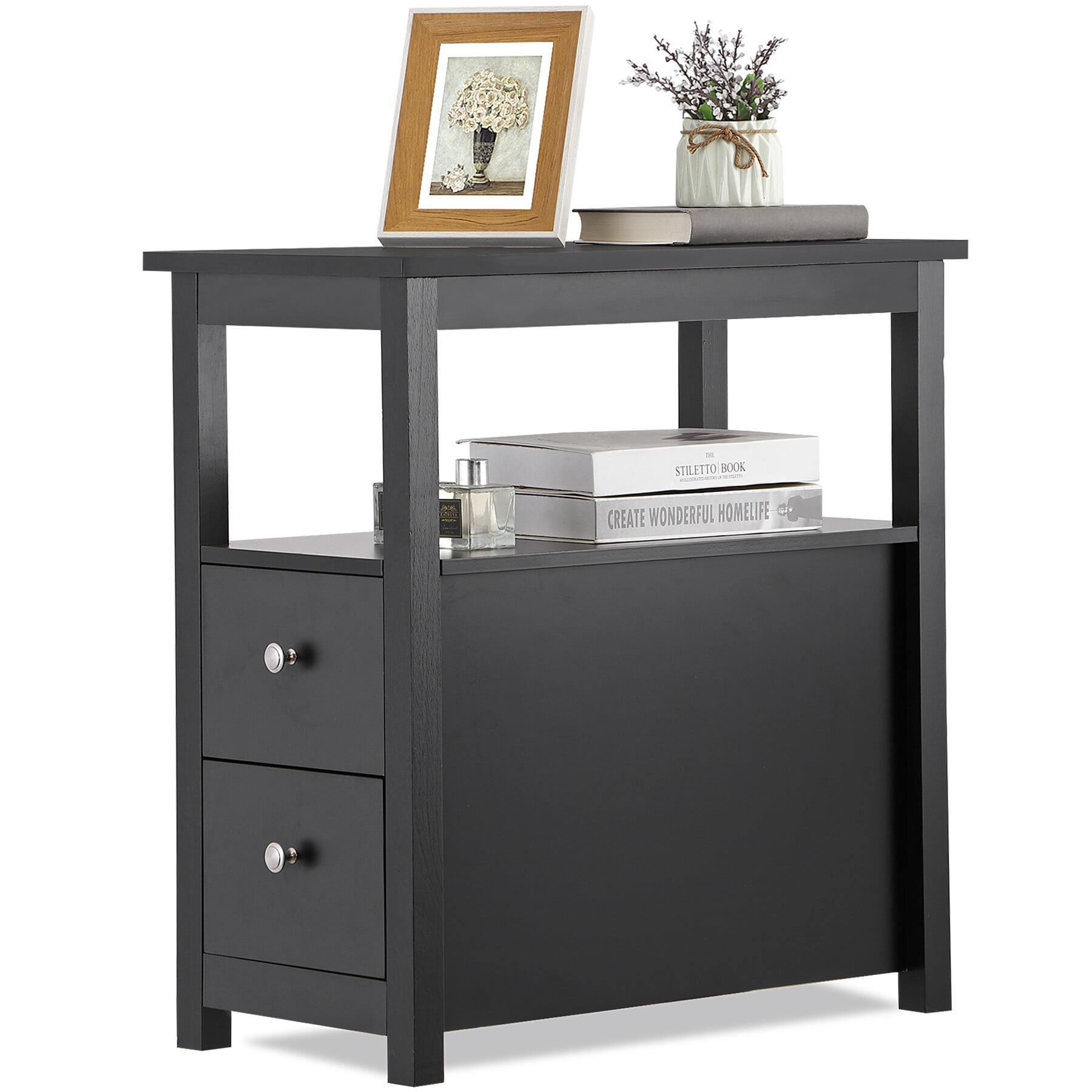 ZENSTYLE End Table Side cabinet with 2 Drawer and Shelf Narrow Nightstand Furniture Storage For Living Room Bedroom
