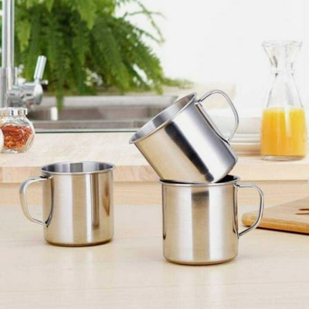LEORX Enamel Cup Kids Water Mugs Stainless Steel Silver 6Pcs Back to School