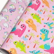 Djenpinex Pink dinosaur PresNok wrapping paper unicorn wrapping paper Happy Birthday Wrapping Paper for Girls Birthday and Holiday Gift Wrap Baby Shower 2 styles 6 Sheets 30x20 inches per sheet