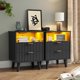 thumbnail image 2 of YEXJA Nightstand Set of 2 with Charging Station, LED Nightstand with 2 Drawers and Open Storage Cubby, Modern Bedside Table with LED Lights & Metal Handle for Bedroom Natural Oak, 2 of 8