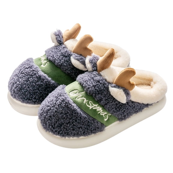 Cute Fuzzy Reindeer House Slippers for Women Xmas Animal Bedroom Indoor Memory Foam Slip on Shoes