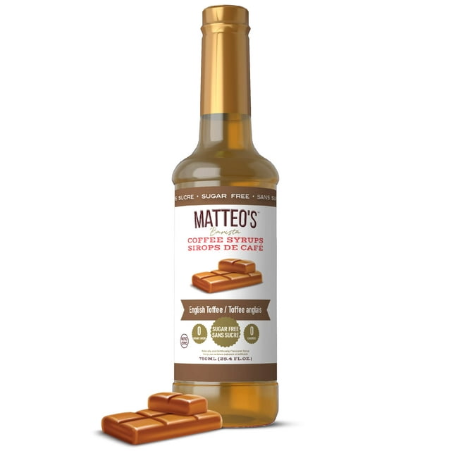 Matteo's Sugar Free Coffee Syrup, English Toffee, 750mL, 0 Calories, 0 Sugar, (Single Bottle)