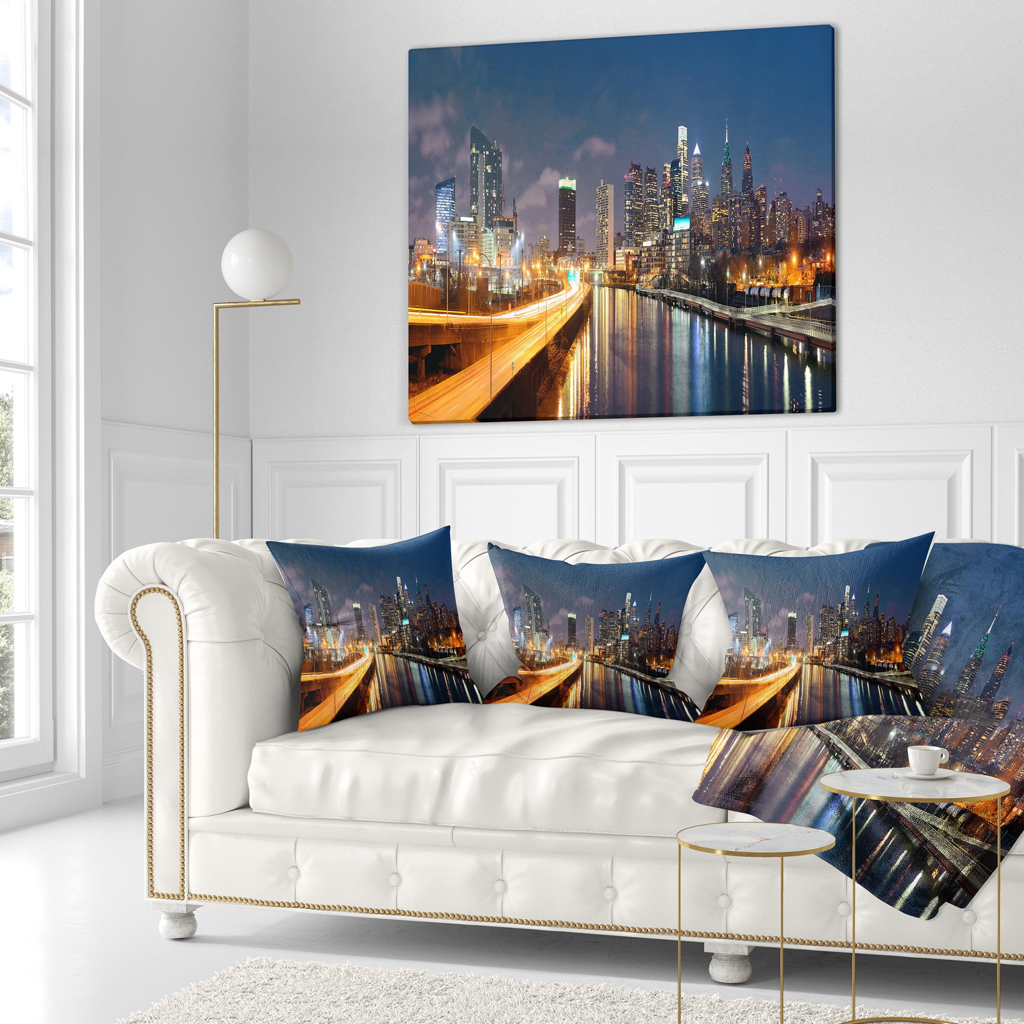 Designart Philadelphia Skyline at Night - Cityscape Throw Pillow - 16x16