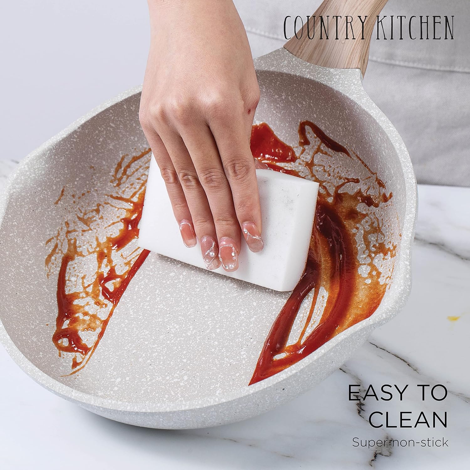 Country Kitchen 8-Piece Pots and Pans Set, Durable Kitchen Cookware Set, Cream