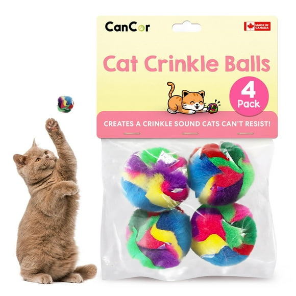 Pelotas de juguete para gato Cancor, 4 unidades, suaves y crujientes, para interior