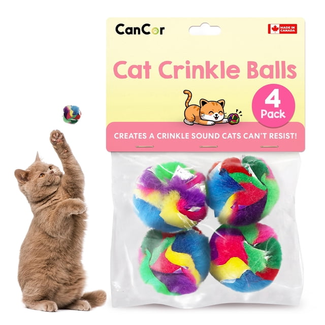 Pelotas de juguete para gato Cancor, 4 unidades, suaves y crujientes, para interior