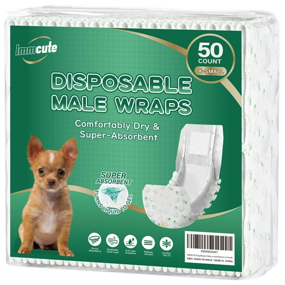 Pañales para perros IMMCUTE para hombre, talla XS, 50 quilates, superabsorbentes