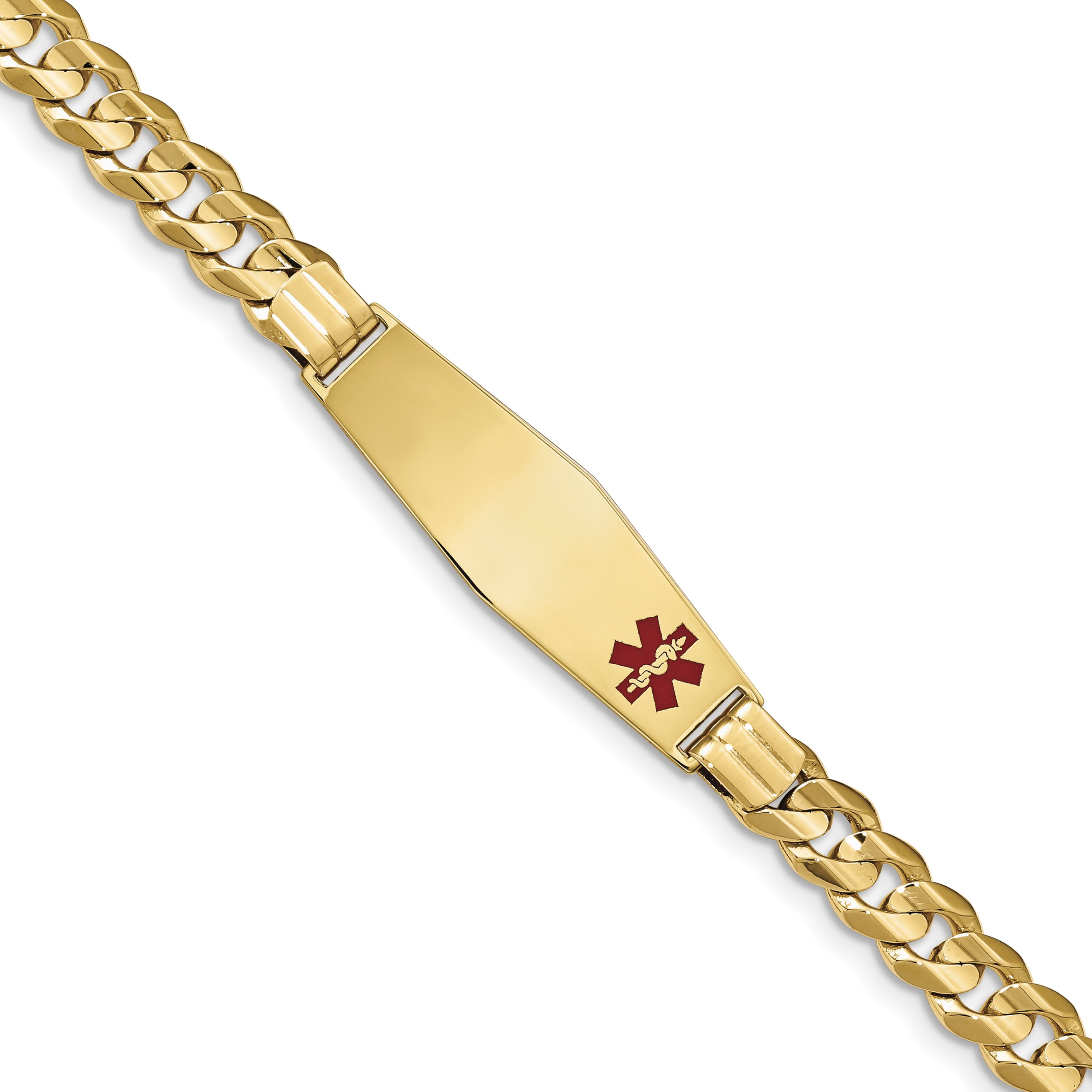 14K Medical Soft Diamond Shape Red Enamel Curb ID Bracelet (Weight: 25. ...