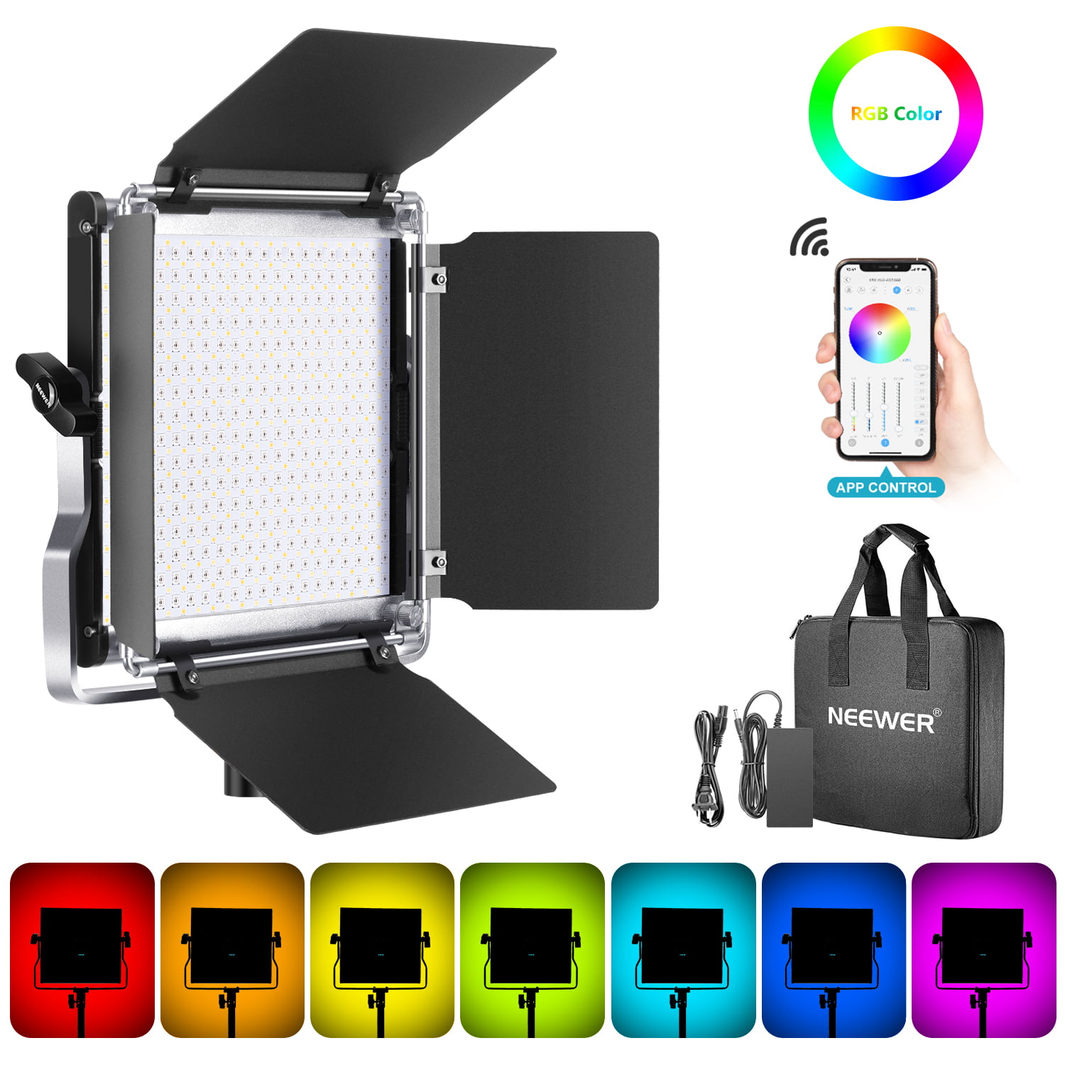 Neewer 660 RGB Led Light with APP Control, 660 SMD LEDs  CRI95/3200K-5600K/Brightness 0-100%/0-360 Adjustable Colors/9 Applicable  Scenes with LCD 