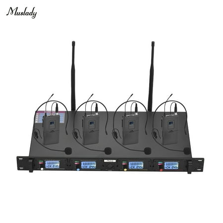 Uwp Series Bodypack Transmitter - Muslady D4-2 Professional 4-Channel UHF Wireless Microphone System Includes 4 Headset Microphones with Bodypack Transmitters + 1 Rack-Mount Receiver