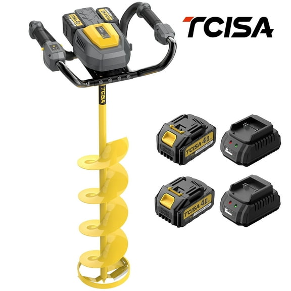 Tcisa 40V Electric Ice Auger for Ice Fishing, Turbo High-Speed Cutting System with 2×4Ah Batteries & LED Light, Durable Stainless Blades, Reverse Function
