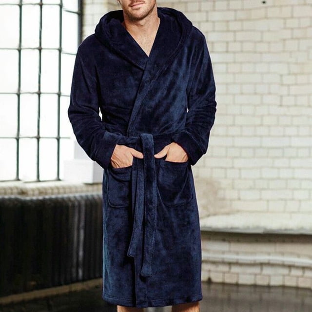 Intimates Men's Winter Lengthened Coralline Plush Shawl Bathrobe Long Sleeved Robe Coat XXXL
