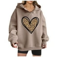 thumbnail image 2 of Homenesgenics Hoodies for Women Graphic Design Womens Hoodies Fashion Women's Casual Loose Print Blouses V-Neck Long Sleeved Hooded Sweatshirt Brown XXL, 2 of 4