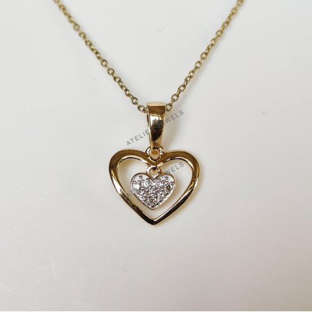 14K Gold Diamond Heart Pendant Necklace: Dainty Yellow Gold