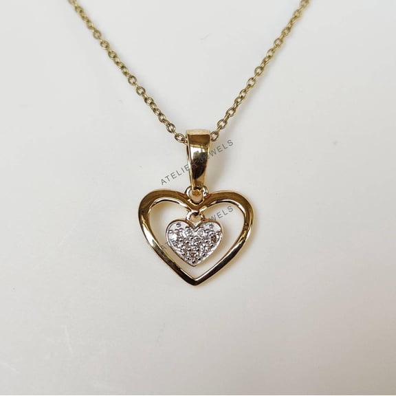 14K Gold Diamond Heart Pendant Necklace: Dainty Yellow Gold