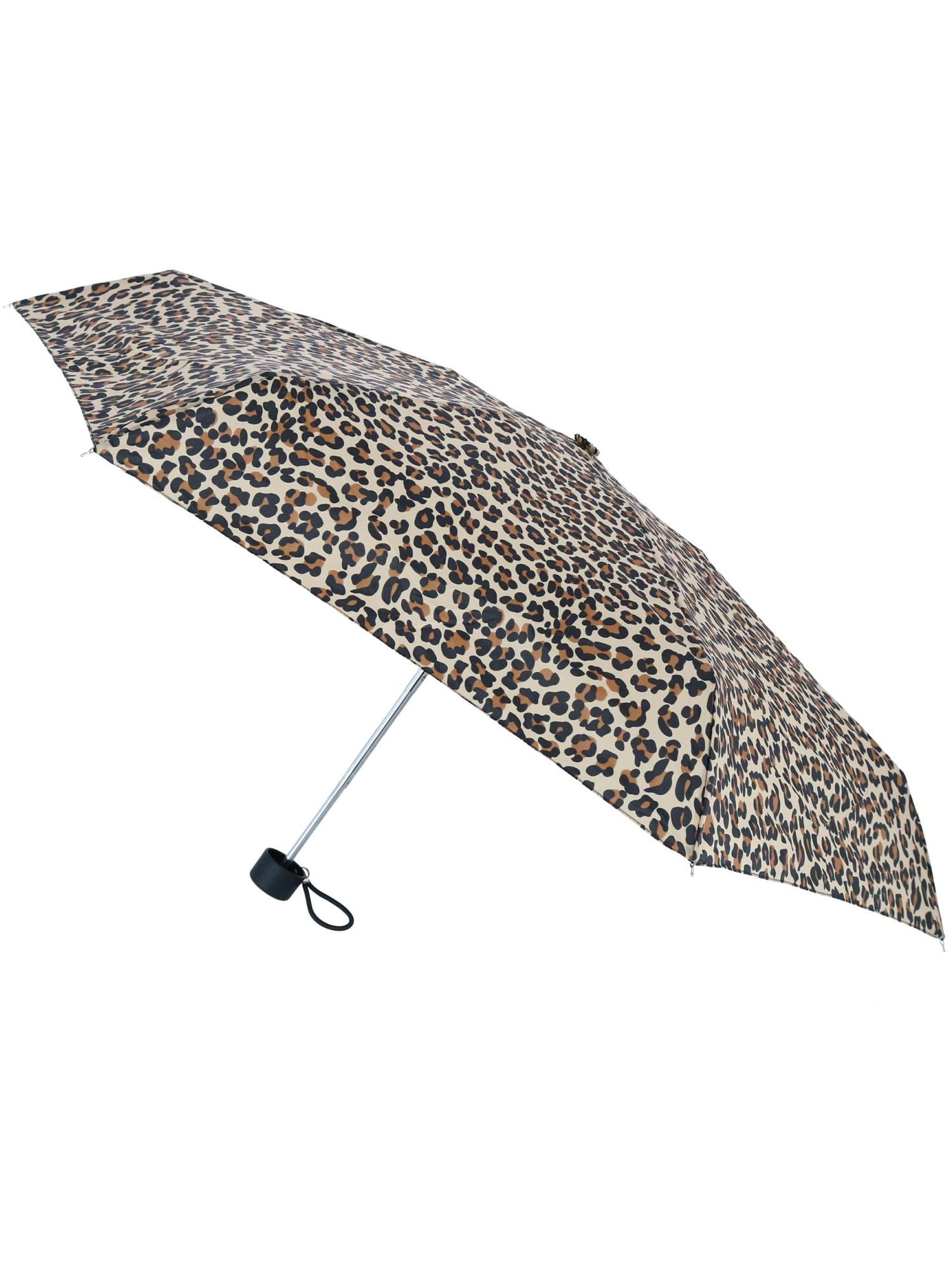 Totes Micro Compact Manual Open Leopard Print Umbrella (Women