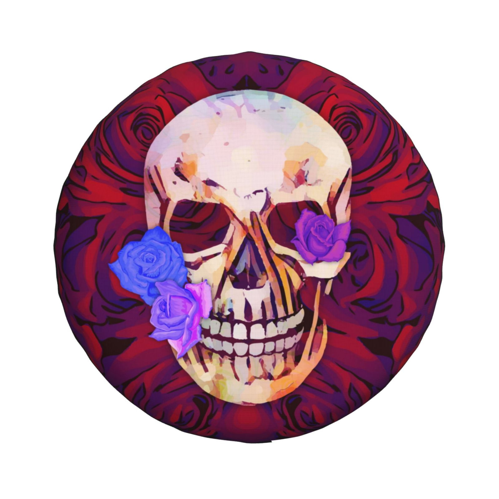 Waterproof Spare Wheel Cover, Red Rose Skull Pattern Adjustable Wheel Cover For Jeep Trailer RV
