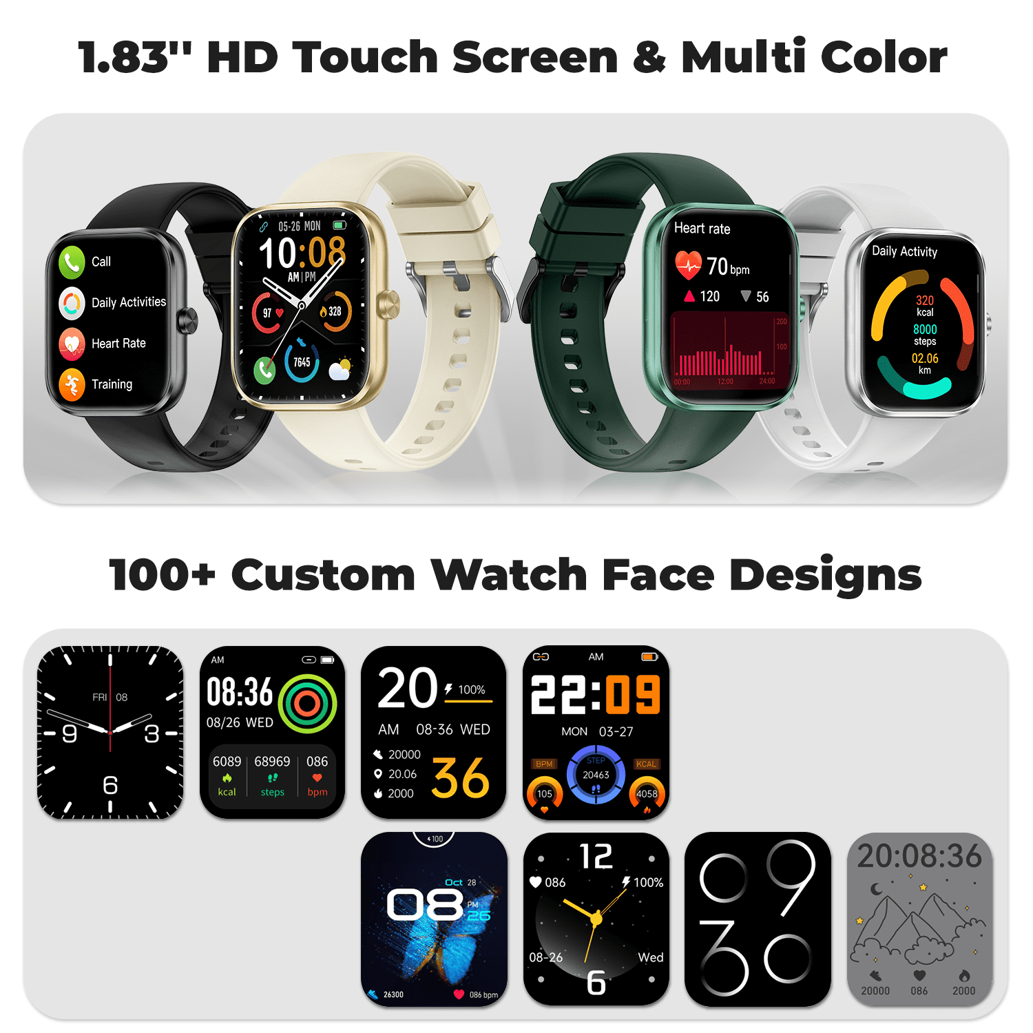 Smart Watch for Men Women, 1.83" HD Touchscreen Fitness Watch with Bluetooth Call, 110+ Sport Modes, Green