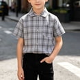 thumbnail image 3 of Cethrio Boys' Button Down Shirts Size 8, School Uniform Summer Collared Boys Short Sleeve Shirts Plaid Shirts Gray, 3 of 6