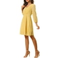 thumbnail image 5 of INSPIRE CHIC Women's Solid Cute V Neck Half Sleeve Flowy a-Line Chiffon Dress S Yellow, 5 of 7