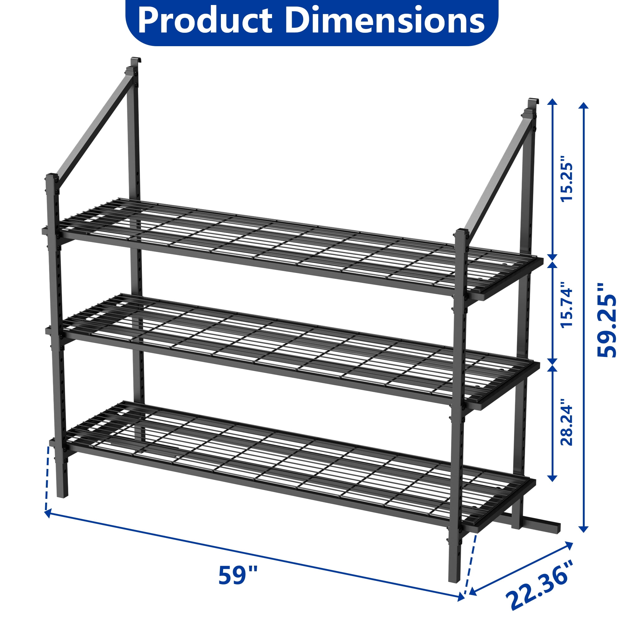 YOHKOH Shipping Container Shelving, Adjustable 3-Tier Heavy Duty Brackets, 59"W x 22"D x 59"H, 1100 lbs Capacity for Garage & Warehouse Storage