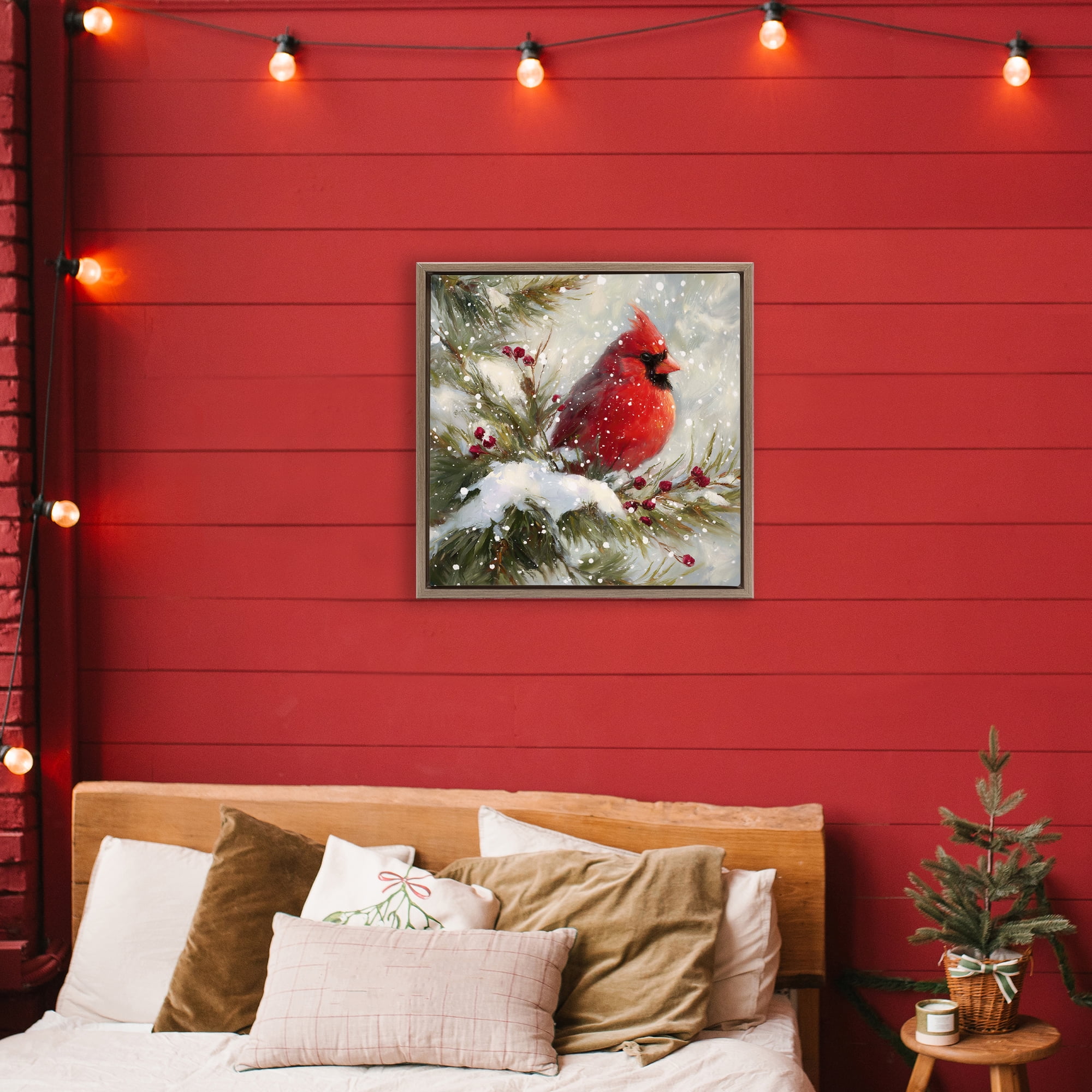 Stupell Industries Winter's Red Jewel Brown Framed Floater Canvas Wall Art, design by Tina LeCour