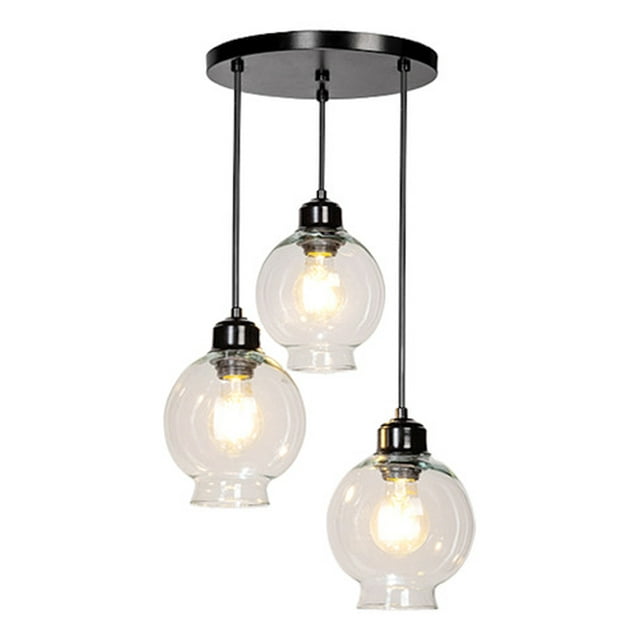 Lampara Colgante Maxxi Vidrio Transparente Negro 3 Luces