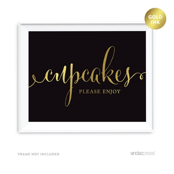 Cupcakes Please Enjoy Black and Metallic Gold Wedding Signs
