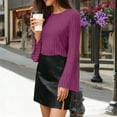 thumbnail image 5 of Daiosportswear Chandails à Manches Longues Côtelés pour Femmes, Hauts Ajustés à Col Rond en Coton, Tricot Extensible, Couche de Base Décontractée, T-Shirts de Base, Violet P(S), 5 of 5