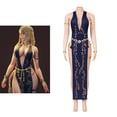 thumbnail image 2 of Queen Marika Sexy Halter Deep V Neck Dress Sleeveless High Slit Long Dress, 2 of 7