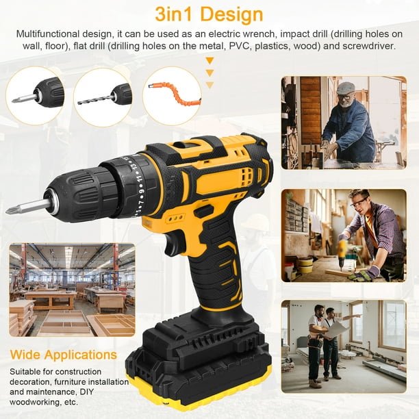 Amdohai Household 3in1 Multifuctional 21V Electric Drill 3 Working Modes 2  Speed Control Stepless Speed Regulation 