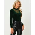 thumbnail image 2 of DARING DIVA Women's Mesh Panel Swiss Dot V-Cut Neck Patchwork Top S Dark Green, 2 of 6