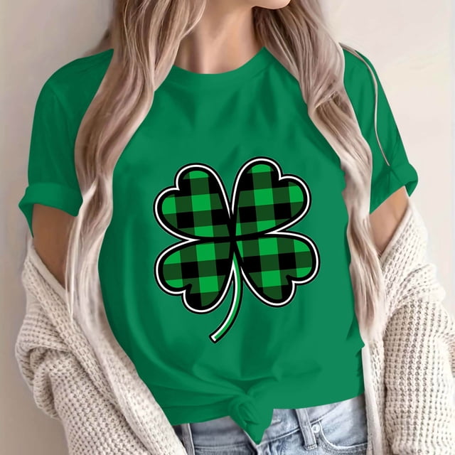 Warop T-Shirt à Imprimé de la Saint-Patrick pour Femme, Chandail à Manches Courtes et Col Rond pour Célébration des Fêtes et Tenue Décontractée de Tous les Jours