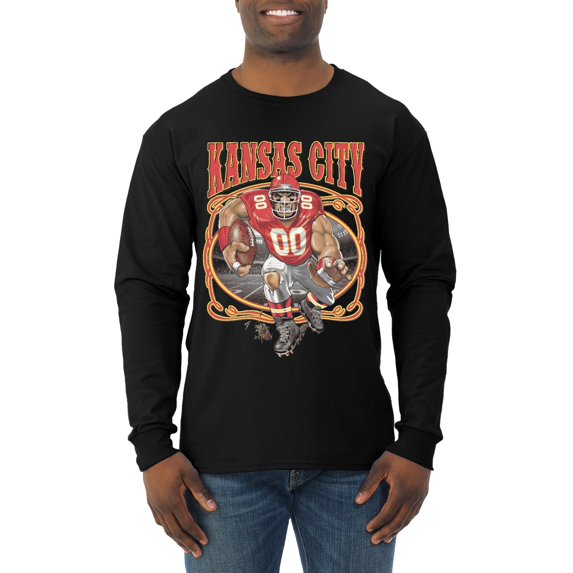 Wild Bobby,Kansas City Fan KC Fantasy Football Sports, Mens Long Sleeve Shirt, Black, Small